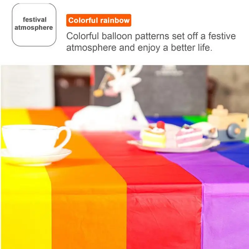 Rainbow Table Tablecloth | Waterproof Rectangular Table Cover | Colorful Rainbow Theme Birthdays Party Supplies 54 X 108 Inches