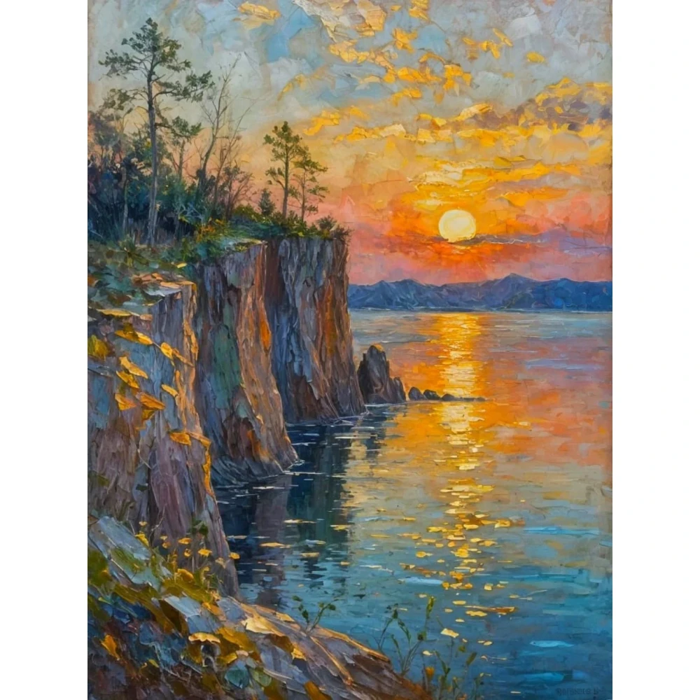 500/1000/1200/2000 PCS Jigsaw Puzzles Sunset Cliff Lake Reflection Family Activity Relaxing Game for Living Room Home Decor Gift