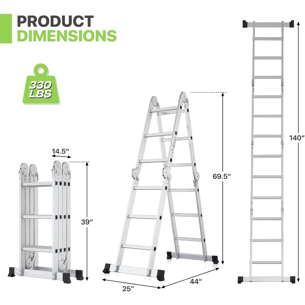 Telescopic A-Frame Ladder, Multi-Purpose Aluminum Telescopic Ladder, Extendable Ladders,Easy to Store for Indoor and Outdoor Use