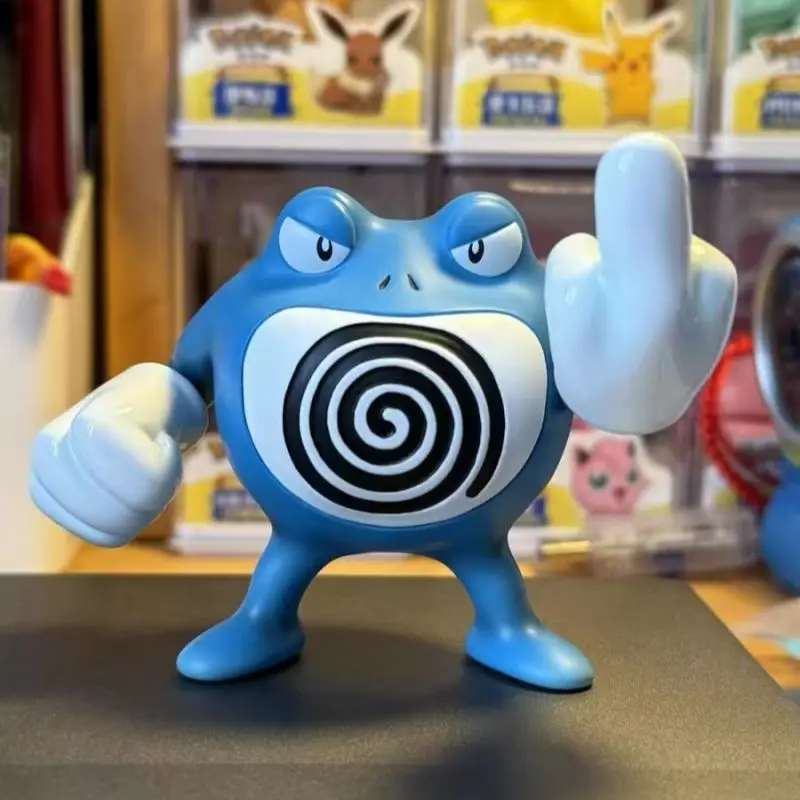 

Cartoon Pokemon Anime Creative And Cute Poliwag Give The Middle finger Pokemon Trendy Figurine Home Decoration