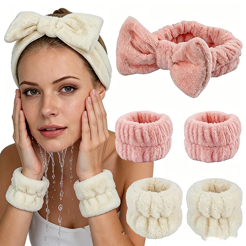 1/2/3 Unidades de Diademas y Bandas para la Muñeca para Lavado Facial, Maquillaje y Cuidado del Cabello para Mujer FD01