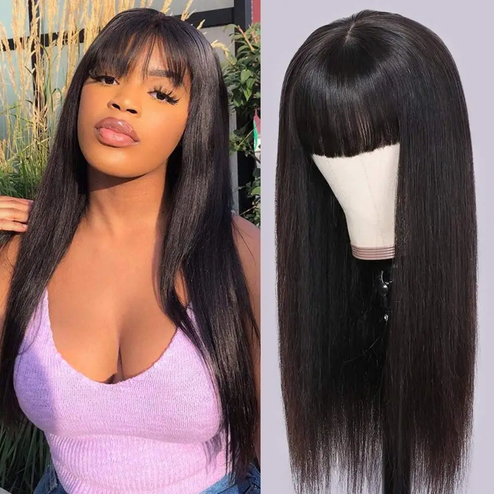 

4x4 Glueless Wig Human Hair Straight Lace Front Wigs with Bangs Human Hair for Woman HD Transparent Lace Closure Wigs 180Density