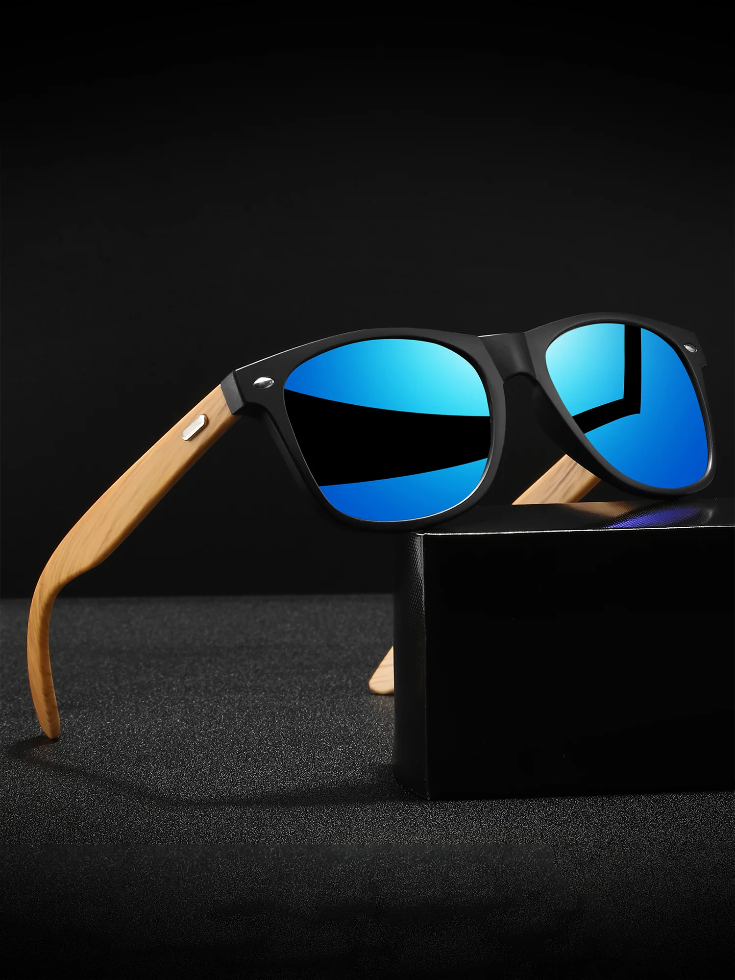 AliExpress VEGUEROS Classic Square Sports Sunglasses - Bamboo Texture Temples & Silver Rivets, UV400 Comfort Fit for Cycling, Fishing, Beach
