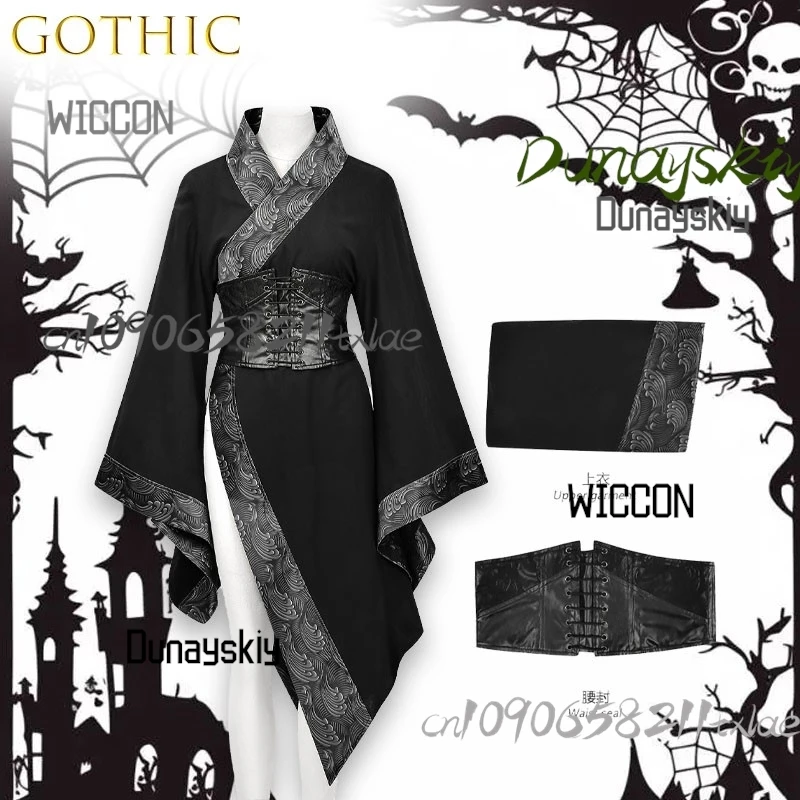 Top de estilo chino de fusión gótica oscura con motivos de dragón bordados y traje de cosplay con dobladillo asimétrico para puesta en escena