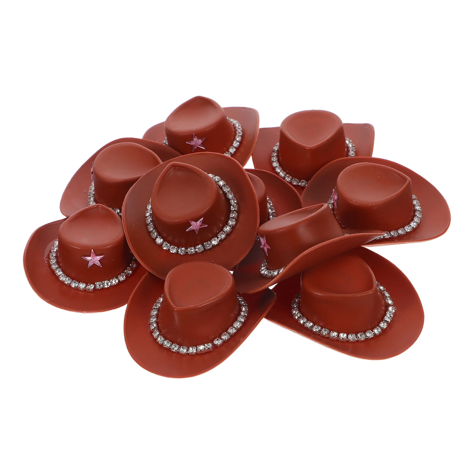 10Pcs Miniature Cowboy Hats Shiny Chain Accents Rugged Plastic Design Ideal for Craft Supplies Party Favors Western Theme