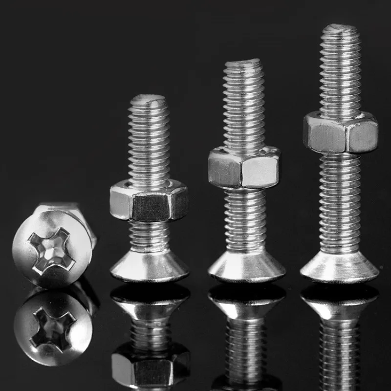 M2 M2.5 M3 M4 M5 M6 304 Stainless Steel Cross Recessed Philips Rasied Countersunk Head Half Oval Screw Bolts and Nuts Set