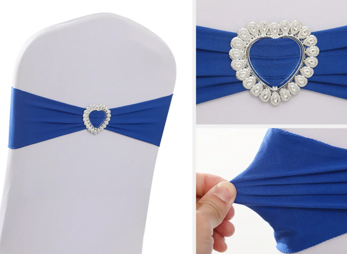 10PCS Wedding Decoration Bow Tie Elastic Chair Sash Spandex with Heart Buckle Knot for Wedding Banquet Meeting Birtnday Party