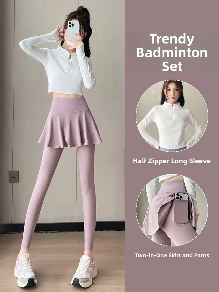 

Женский спортивный комплект для бега и йоги: леггинсы с высокой талией, длинные рукава, облегающая юбка для фитнеса и тренажерного зала, утягивающая, для горного туризма...