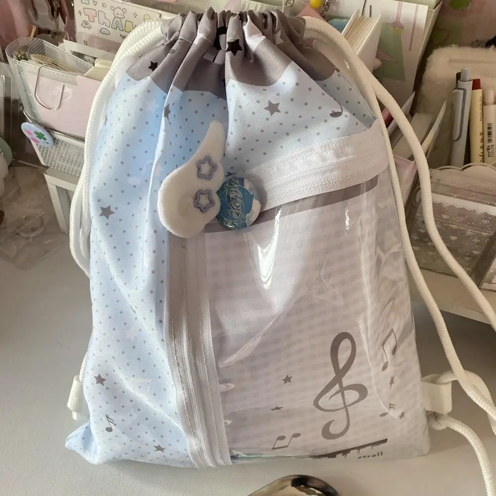 Y2K ดอกไม้น่ารักพิมพ์ Drawstring ปวดกระเป๋าตุ๊กตาแบบพกพาพกพาวาดเชือกกระเป๋าสบายๆพิมพ์กระเป๋าเป้สะพายหลังเยาวชน