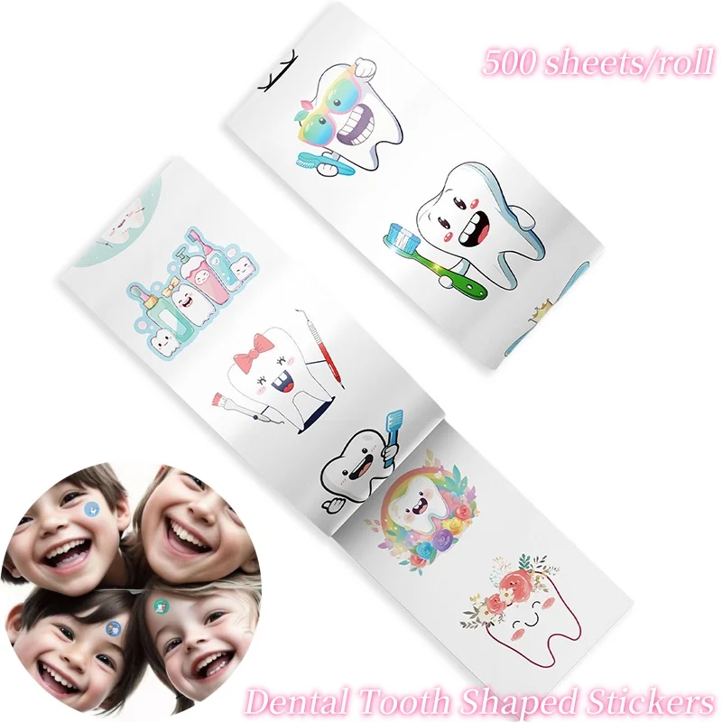 500 Sheets/roll Protect Teeth Cartoon Stickers For Kids Students Graffiti Laptop Stationery Cute Sticker Dental Clinic Gifts