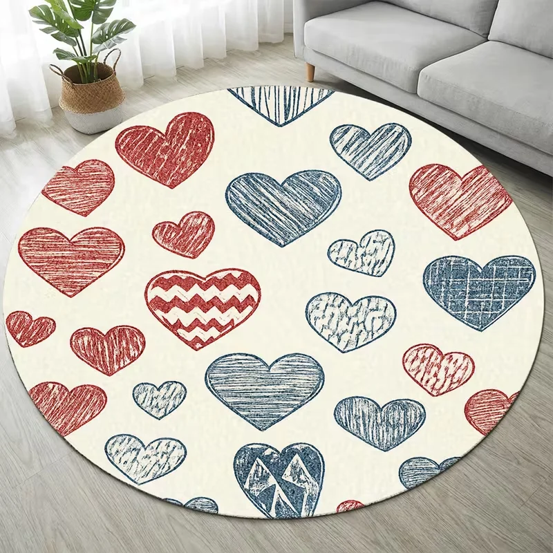 Vintage Distressed Red White Striped Red Starfish Round Rug Nautical Coastal Style Non Slip Soft Circular Carpet