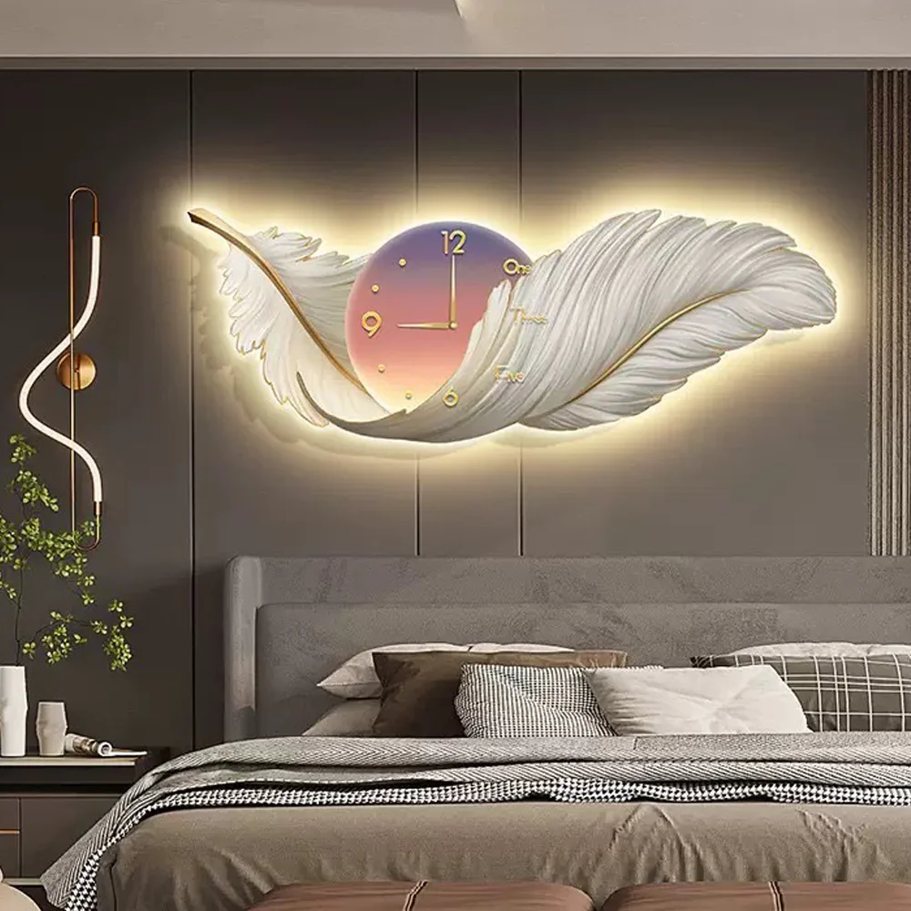 

LED Light Wall Clock Living Room Modern Sofa Background Wall Clock Home Decorations sofa background wall porcelain painting