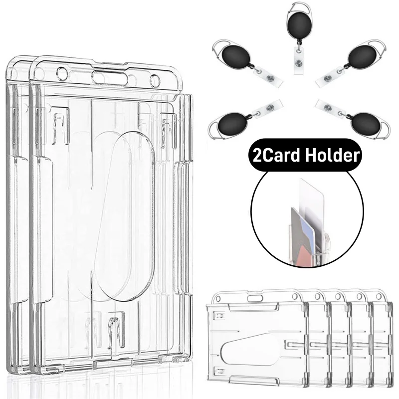 

Transparent Cards Slots ID Tag Badge Holder with Badge Reel Cards Storage Organizer Employee Pass Work Card Case Sleeve