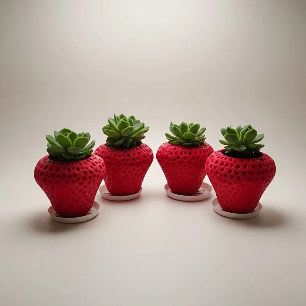 Plastic Fruit Flower Pot Self-Contained Realistic 3D Printed Succulents Planter Home Ornaments Strawberry Planter Holder