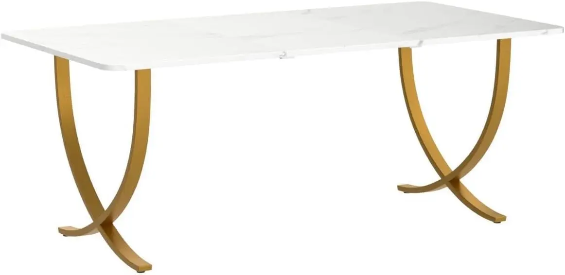 Executive Desk, 63” W x 31.5” D Large Office Desk, Modern Computer Desk Conference Table Meeting Room Table, White and Gold