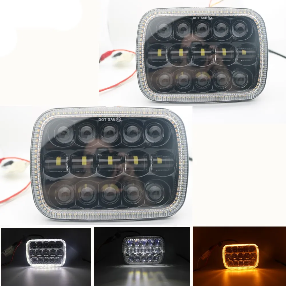 

2pc 7X6 5X7 Led Headlight With White Drl Amber Turn signal Halo Front Headlight 90W For Jeep Wrangler Yj Cherokee XJ