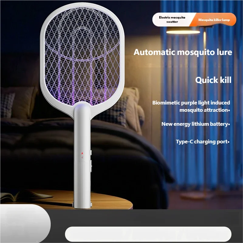 Rechargeable Purple Light Automatic Mosquito Trap 2-in-1 Electric Mosquito Swatter Killer Lamp with Electric Shock Protection
