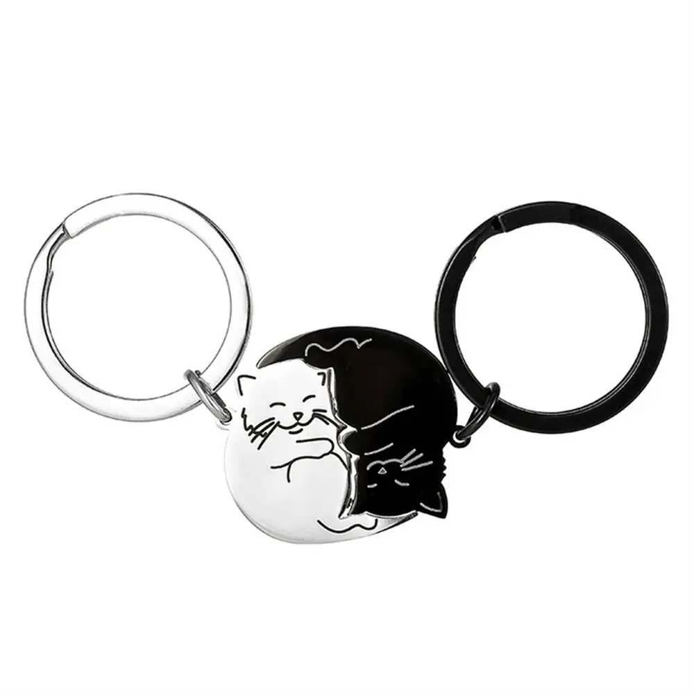 سلسلة مفاتيح عناق القط للأزواج ، قلادة حقيبة من الفولاذ المقاوم للصدأ ، حلقة مفاتيح متطابقة ، حلقة مفاتيح لعشاق الترقيع لطيف ، صديقة وصديق #5