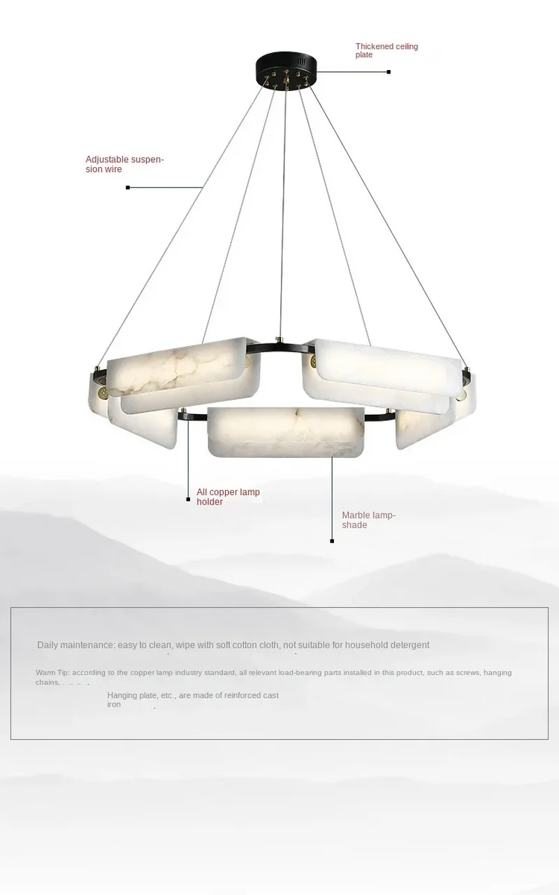 Luz pingente de mármore natural puro toda em cobre, luz pendente LED para sala de estar e sala de jantar YX413TB