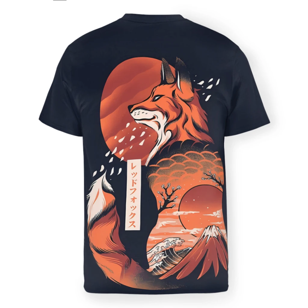 Japanese  Fox Polyester TShirt for Men Night Basic Casual Thin T Shirt High Quality New Design