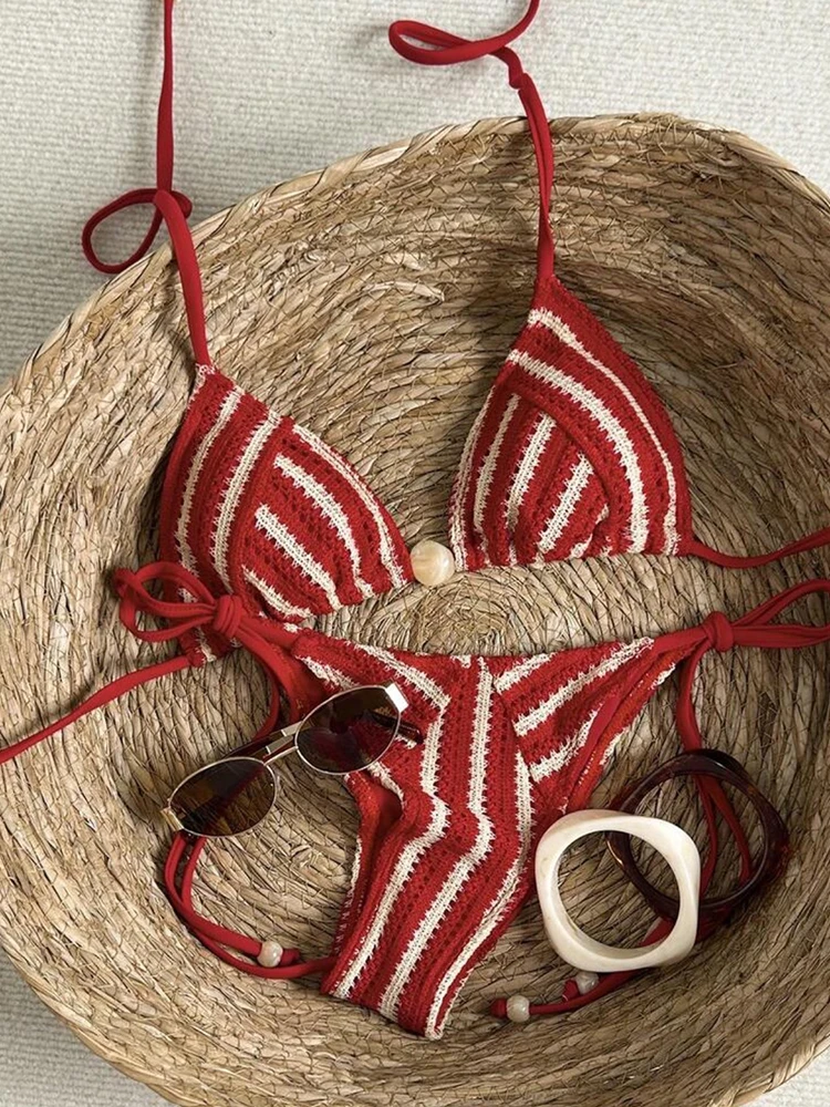 Circyy Striped Swimwear Women Bikinis Set Sexy Two-piece Swimsuit Beach Bathing Suit Neck-mounted Summer Brazilian Bikini Set