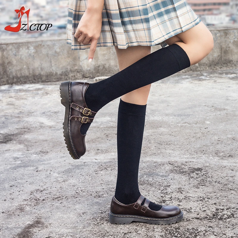 Retro Lolita Shoes Women Brown Platform Mary Jane Shoes Round Toe Buckle Strap Japanese Jk Uniform Leather Chunky Heel Pumps