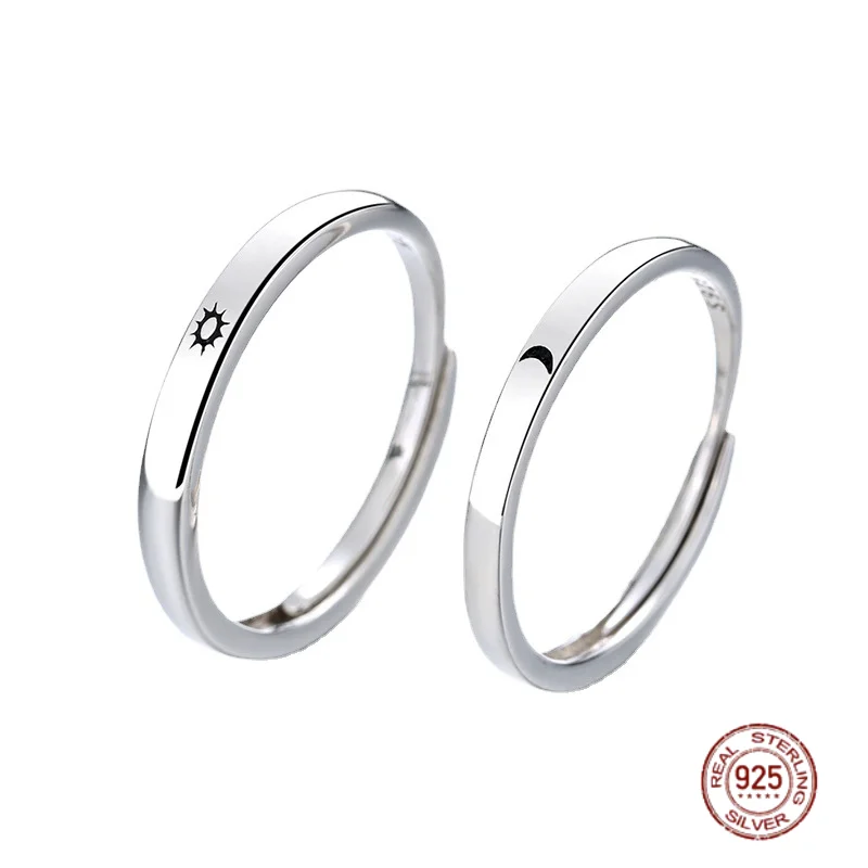 100% echte Sterling Silber einfache Sonne und Mond Eröffnungs ring Männer Frauen Paar Ring Liebhaber Ringe Modeschmuck bestes Geschenk