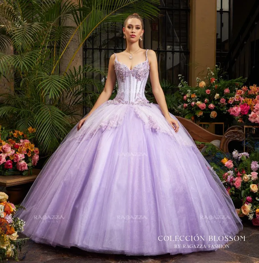 Lavender Tulle Princess Quinceanera Dress Fairy Sweetheart Crystal Lace Bustle vestido de quinceañera lila Sweet 15