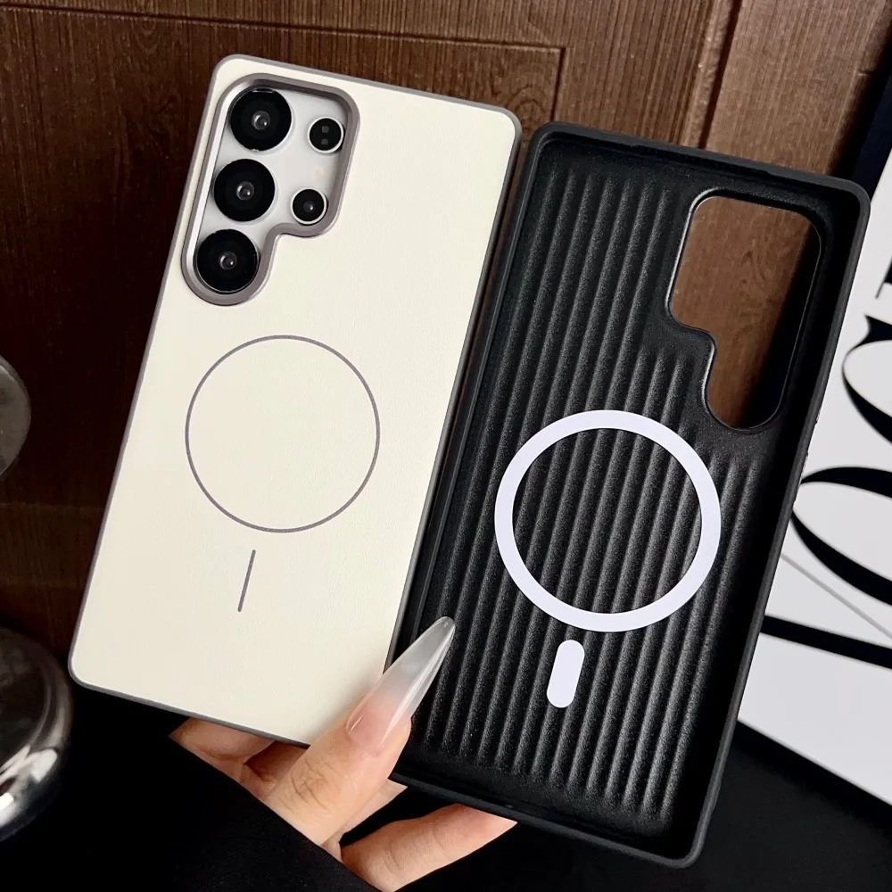 Minimalist Business Sle Premium Leather Case For Samsung Galaxy S26Ultra S25 S24 Plus For Magsafe Charging Shockproof Back Cover