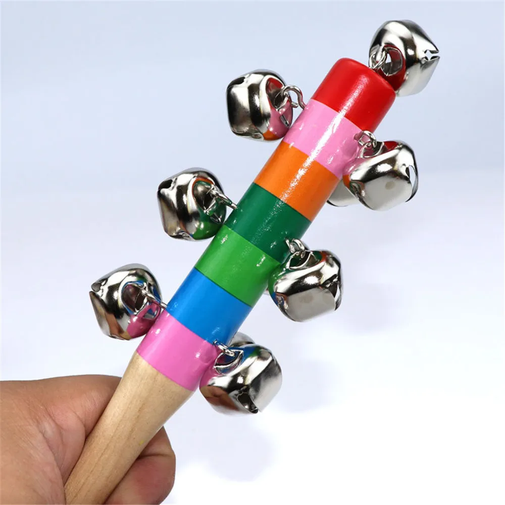 Handbell Colorful Handheld Educational Puzzle Early Education Cross Handbell Wooden Handheld Toy Baby Toy Wooden Rainbow Cross