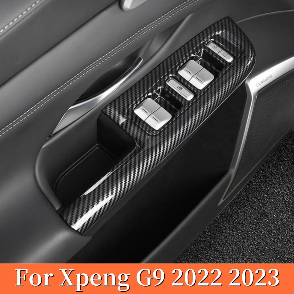 

For Xpeng G9 2022 2023 2024 Car Accessories ABS Carbon Fiber Door Window Lift Cover Panel Trim Auto Parts Internal Sticker Cover