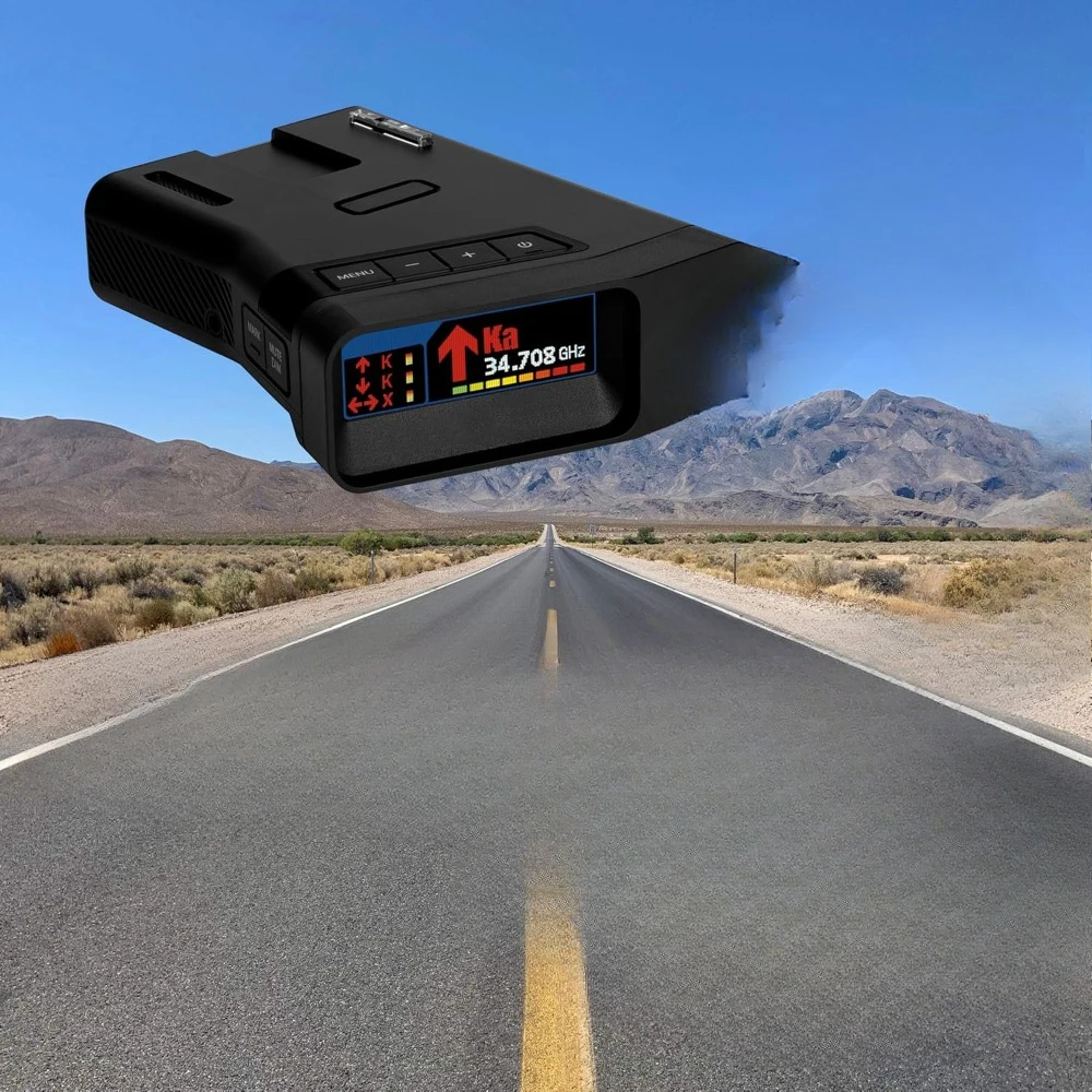 Built-in GPS, Real-Time Alerts, Dual-Antennas Front & Rear w/Directional Arrows, Voice Alerts, Red Light and Speed Camera Alerts