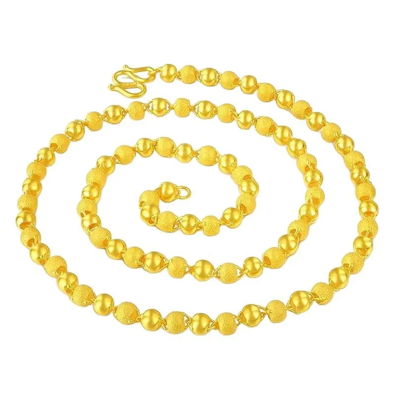 Fylia Jewelry   Luxury 24K 9999 Pure Gold real gold Men's and Women's Necklace One Light Sand Ball Chain Frosted Light Bead Neck