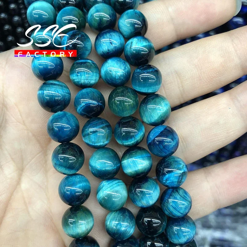 Perles d\'Œil de Tigre Bleu Rondes et Naturelles de Confection Joaillière, Billes en Vrac pour Confectionner Soi-Même des Bracelets à Breloques,