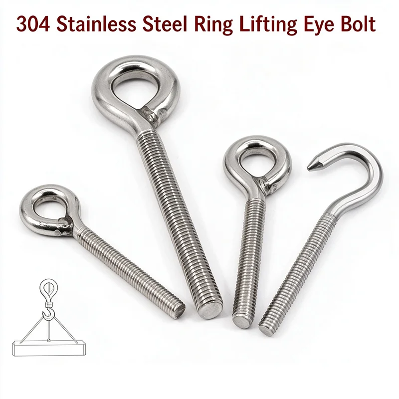 304 Stainless Steel Eye Bolt Sheep Eye Screw Ring Lifting Hook Machine Thread Suspension Fastener M4-M24