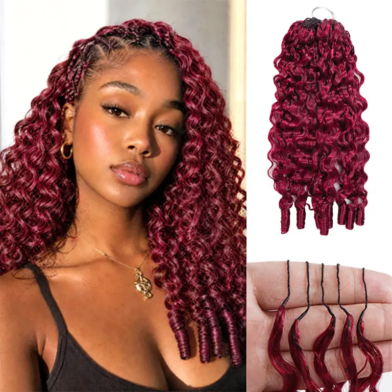 Extensions de cheveux humains 99J bordeaux au crochet, cheveux au crochet effet plume, bouclés birmanes, nœuds miracle, cheveux à tresser pré-séparés sans nœuds