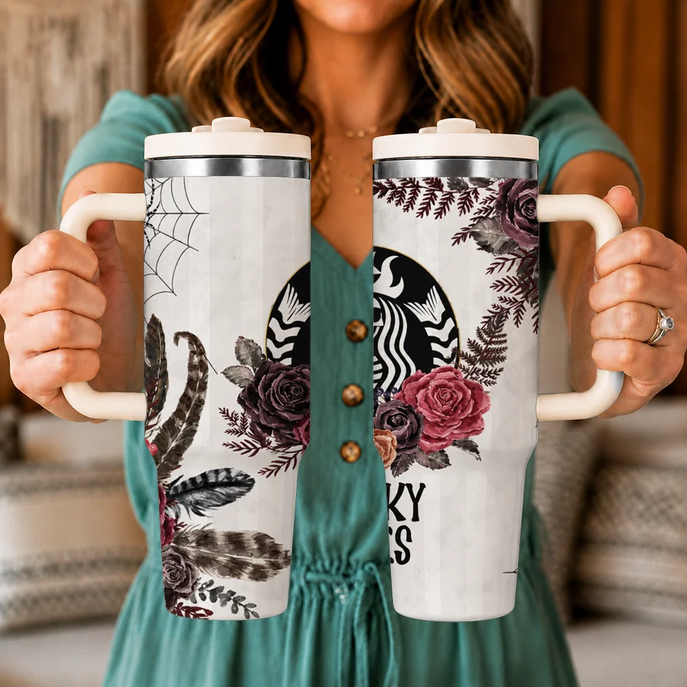 Witch's Magic Coffee Vacuum Flasks 40oz Leakproof Insulated Tumbler with Handle Straw Lid, Stainless Steel Travel Cup