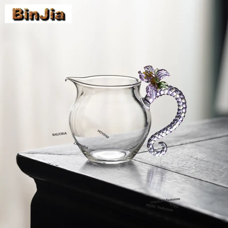 260ml Glass Iris Flower Tea Pitcher Divide Tea Sharing Pot Cha Hai Dispenser Household Justice Cup Fair Mug Teaware Accessories