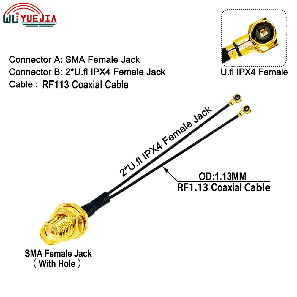 1Pcs Y Type SMA or RP-SMA Female Jack to Double IPX-4 Female MHF4 Jack RF113 Coax Cable 4G WIFI Antenna Extension Jumper Pigtail