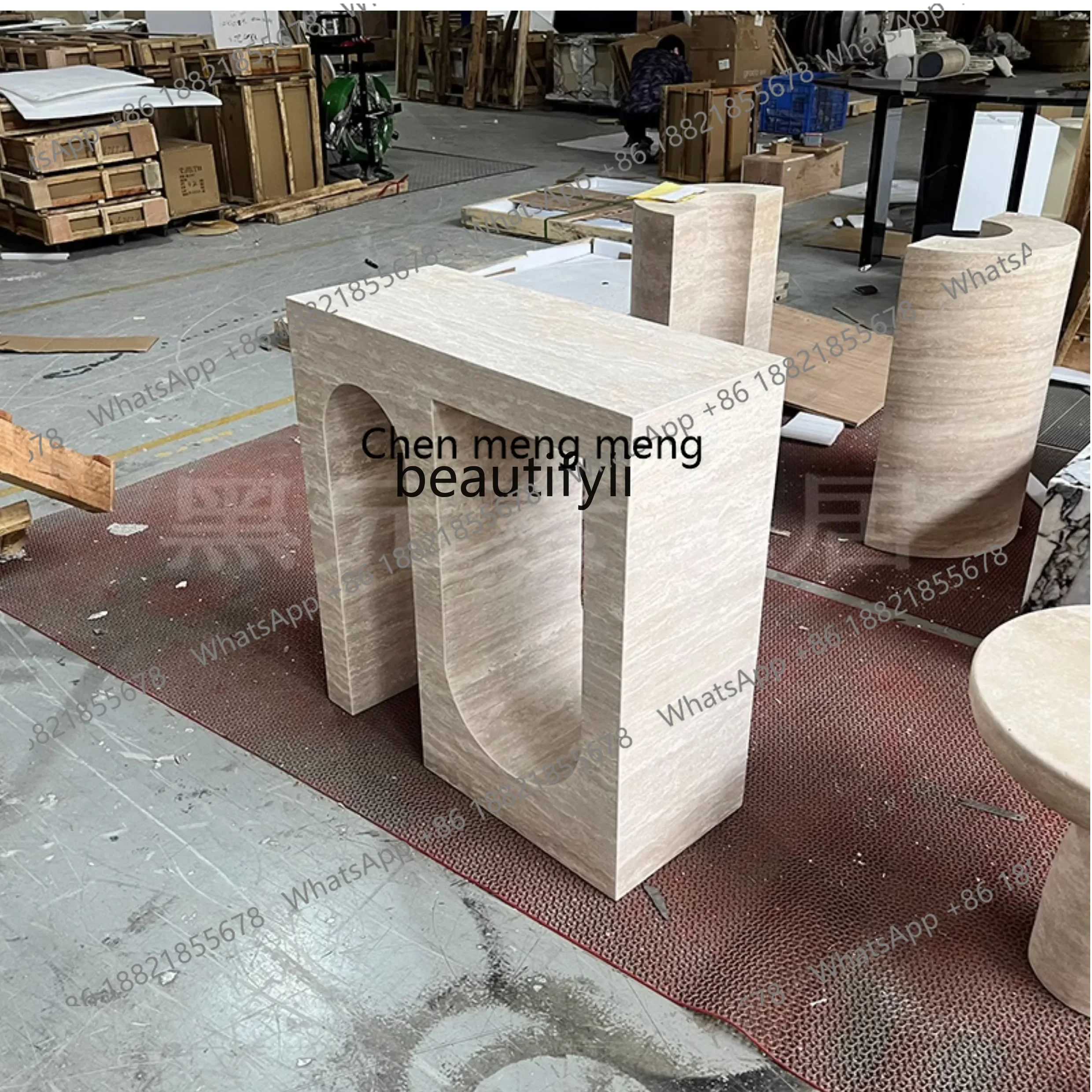 CC Wabi Sand Wind Designer Yellow Travertine Marble Wall Entrance Table Arch Decoration Narrow Table