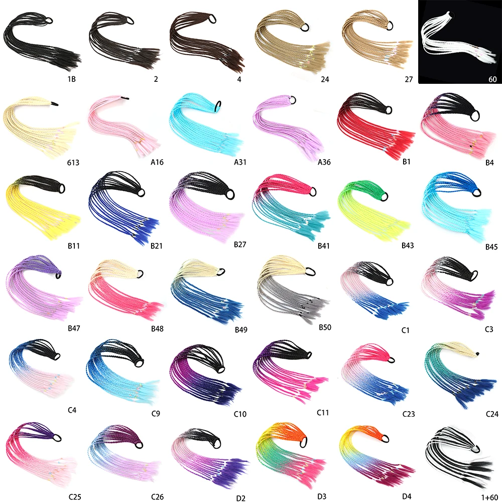 ZENYINFA Synthetic Colored Braided Ponytail Hair Extension Rainbow Color Braids Pony Tail With Elastic Band Girl\'s Pigtail