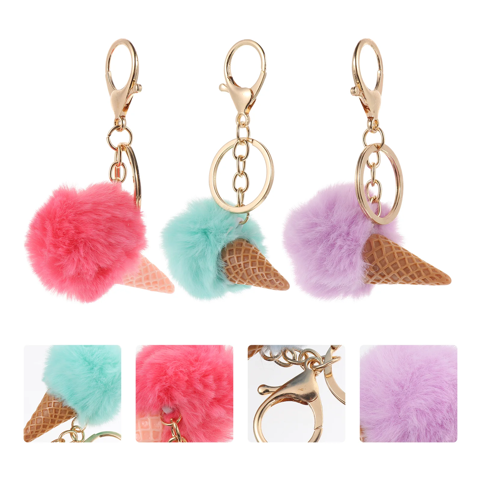 3 Pcs Ice Cream Keychain Cartoon Ornament Cute Lover Gift Imitation Rex Rabbit Fur Adorable