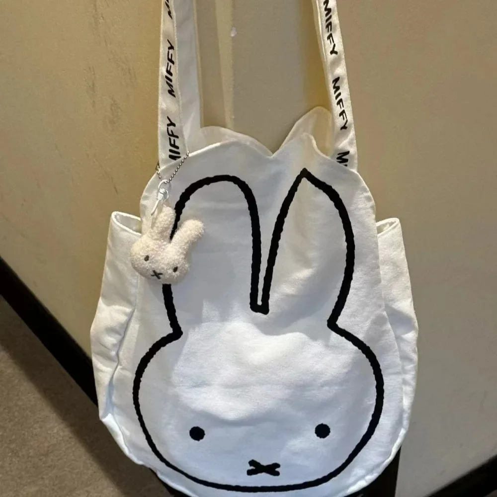 Bonito miffy kawaii bolsa de lona alta capacidade sacos de um ombro versátil bolsa escolar moda bolsa de ombro presente da menina