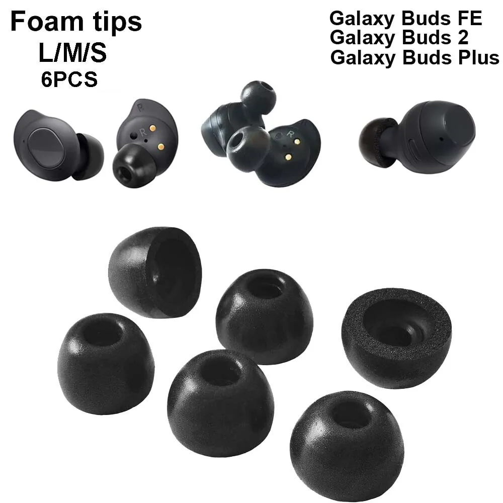 Almohadillas de espuma viscoelástica para Samsung Galaxy Buds fe Buds 2, Plus, estuche para auriculares, L, M, S, 6 unidades