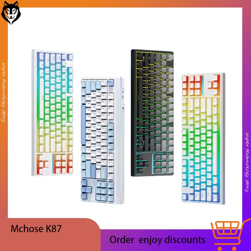 Mchose K87 Mechanical Keyboard Tri-Mode Wireless Gasket Structure Full Key Hot Plug E-Sports Atmosphere Light Strip Laptop Gift