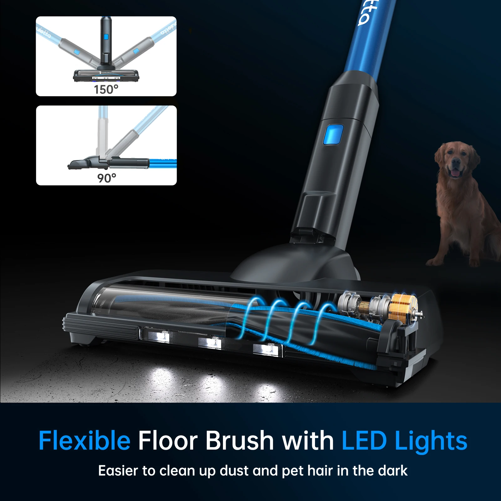 Fabuletta Cordless Vacuum Cleaner, 24Kpa Powerful Suction Stick Vacuum Cleaner With 250W Brushless Motor, LED Display