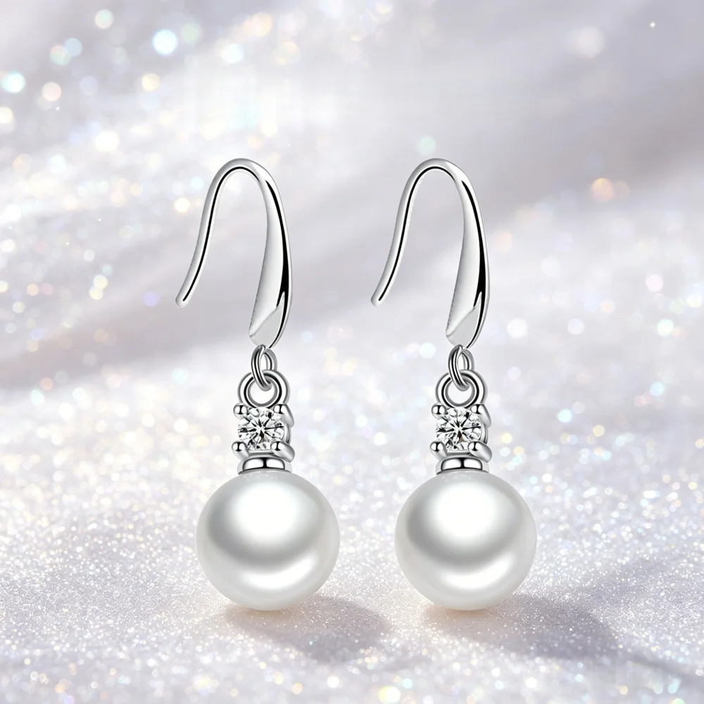 

Серьги из стерлингового серебра 925 пробы с цирконами и жемчугом, универсальные, элегантные, для повседневной носки, подарок на день рождения, годовщину, вечеринку