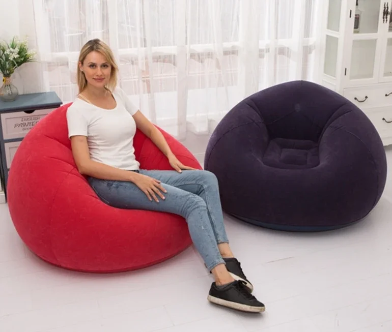 New 110X110X85cm Flocking Lazy Inflatable Sofa for Camping Leisure Tools 0.5MM Thickened PVC Spherical Recliner Lounger