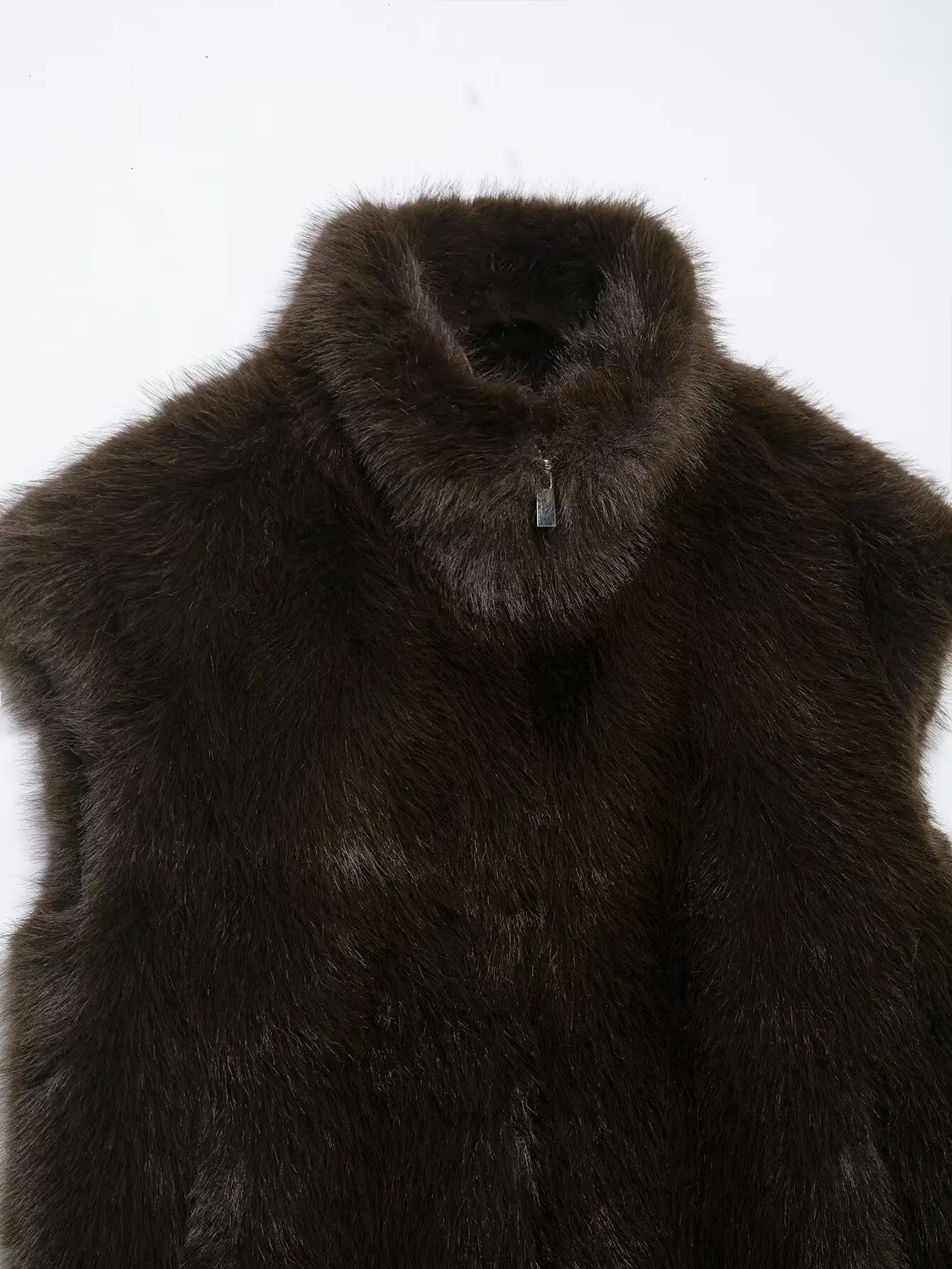 Herfst Winter Modieus Vest Casual namaakbont Mouwloze top Commuter Rits Effen kleur Jas Dames Slim-fit vest met hoge hals