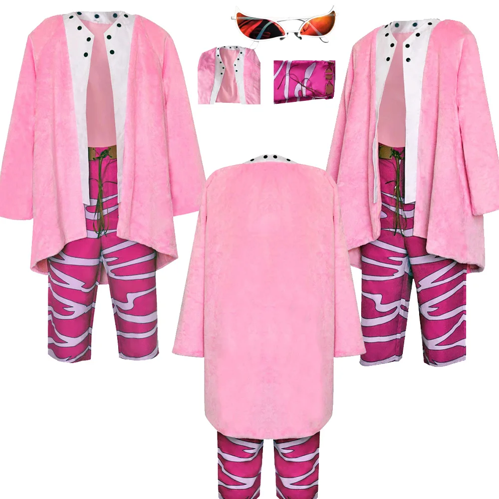 

Adult Donquixote Doflamingo Cosplay Coat Pants Sunglasses Outfits Anime Piece Costume Halloween Carnival Party Disguise Suit